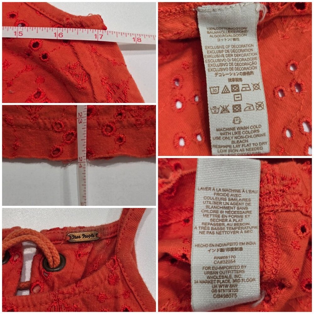 Free People ✦ Orange Eyelet Lace-Up Halter Crop Tank ✦ Cotton Summer Top XS - Picture 7 of 10